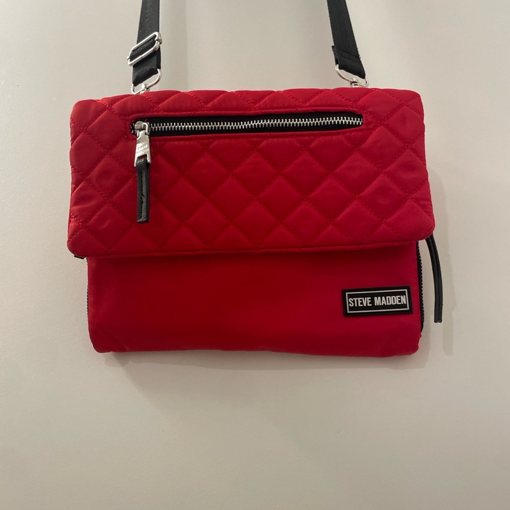 Steve Madden Red Quilted Crossbody Bag with Silver Hardware